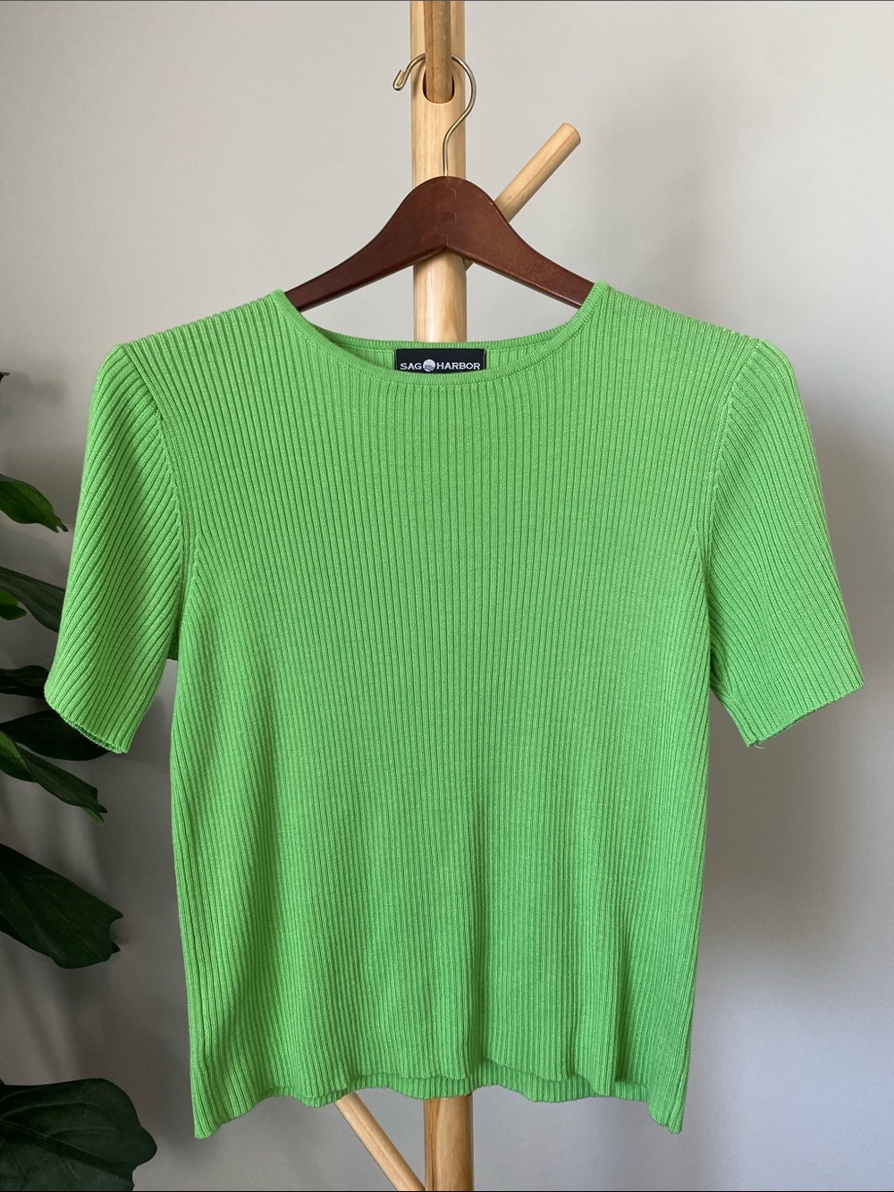 Sag Harbor Ribbed Knit Tee Bright Green